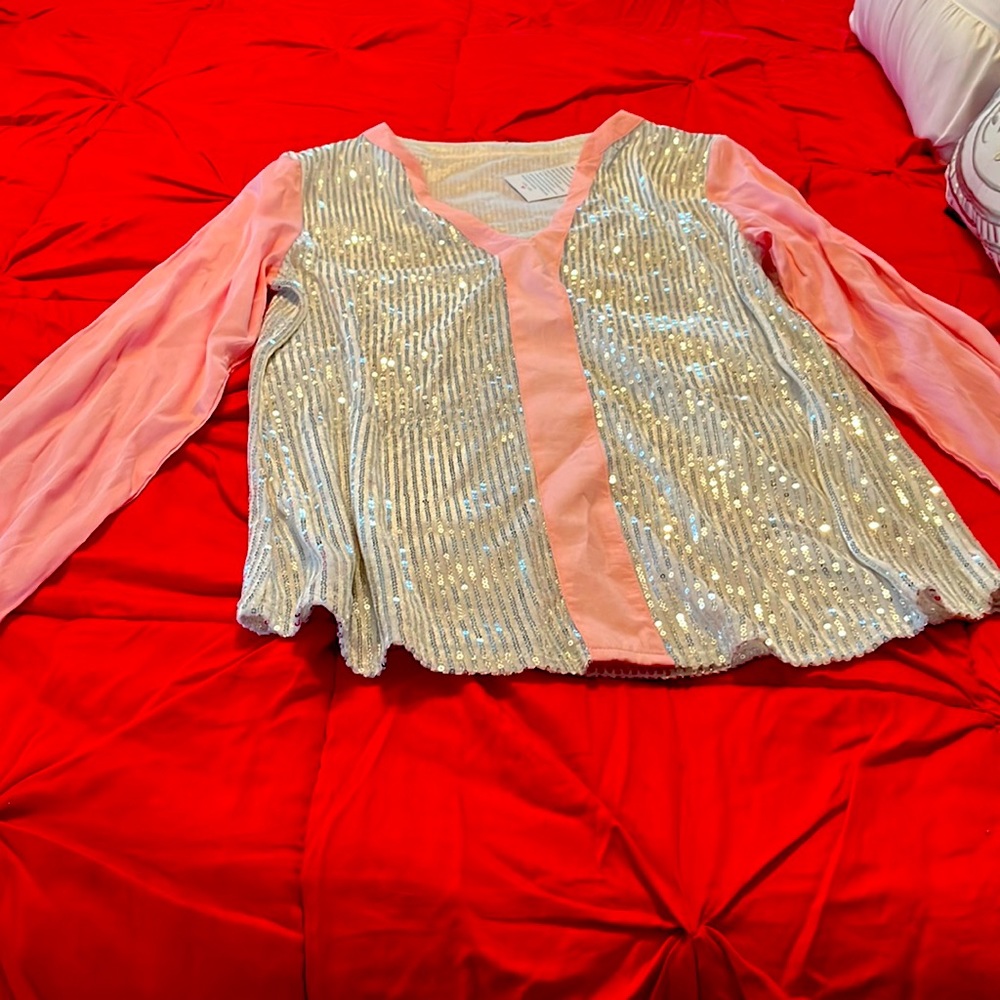 Long sleeve pink and silver top brand new size M